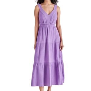 Steve Madden Amira Tiered Cotton Midi Dress - Dahlia Purple XS